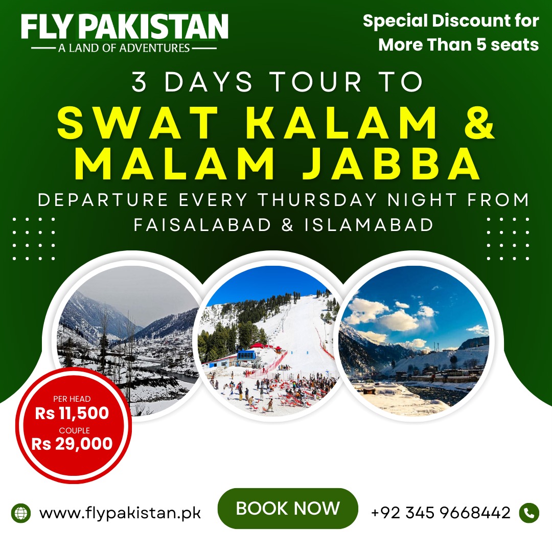 Book Deal 3 Days Winter Tour To Swat Kalam Malam Jabba February 2024